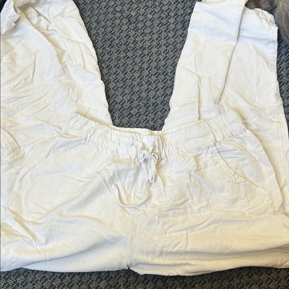 Women's White Drawstring Pants - Picture 1 of 2